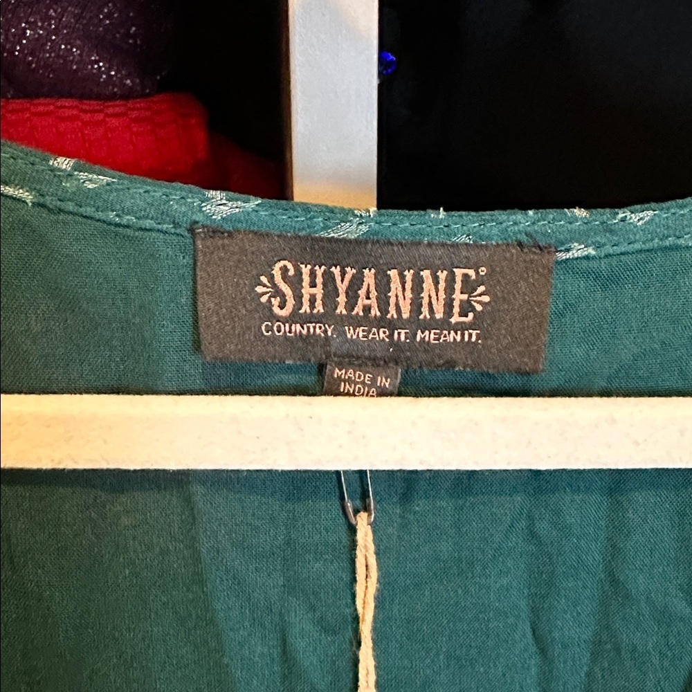 Shyanne teal/silver metallic threads short sleeve lined maxi dress size S NWT - Picture 2 of 4